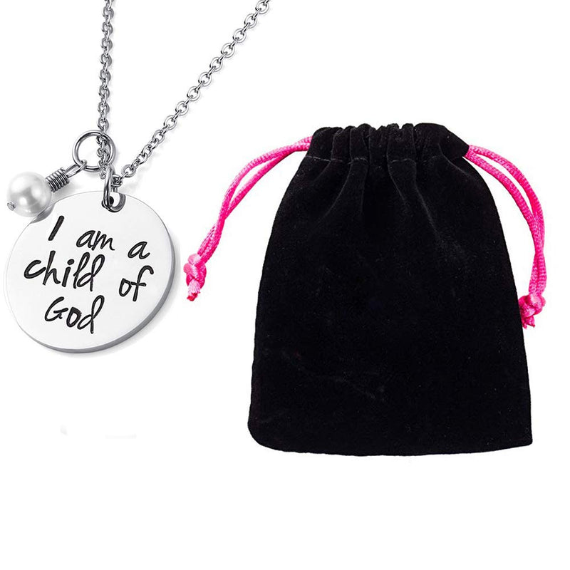 [Australia] - Christian Charm Necklace with Pearl"I Am a Child of God" Gift for Young Girls & Teens Stainless Steel Pendant Religious Jewelry 