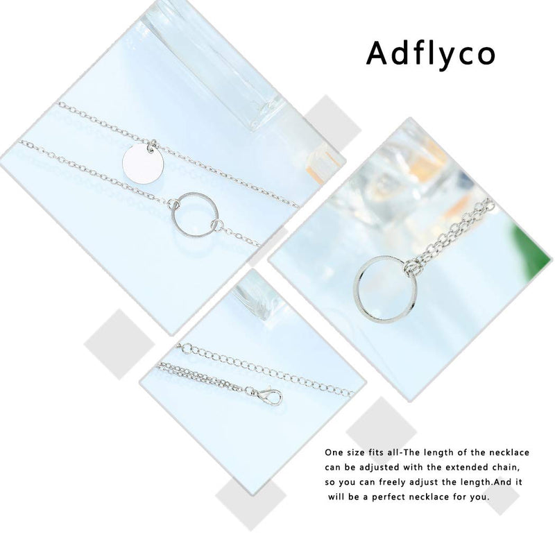 [Australia] - Adflyco Boho Layered Sequins Necklace Circle Pendant Necklaces Chain Jewelry Adjustable for Women and Girls (silver) silver 