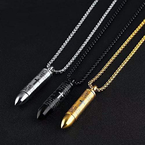 [Australia] - Norya Bullet Cremation Jewelry Urn Necklace for Ashes Stainless Steel Memorial Cross Bible Lord Prayer Urn Pendant (Gold Plated) Silver Tone 