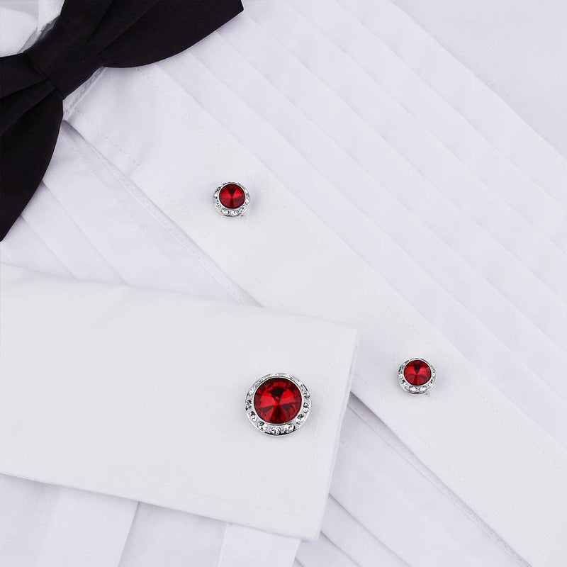 [Australia] - Crystal Cufflinks and 6 Tuxedo Studs Set for Men's Tuxedo Shirt and Women - Wedding Party Accessories Red 