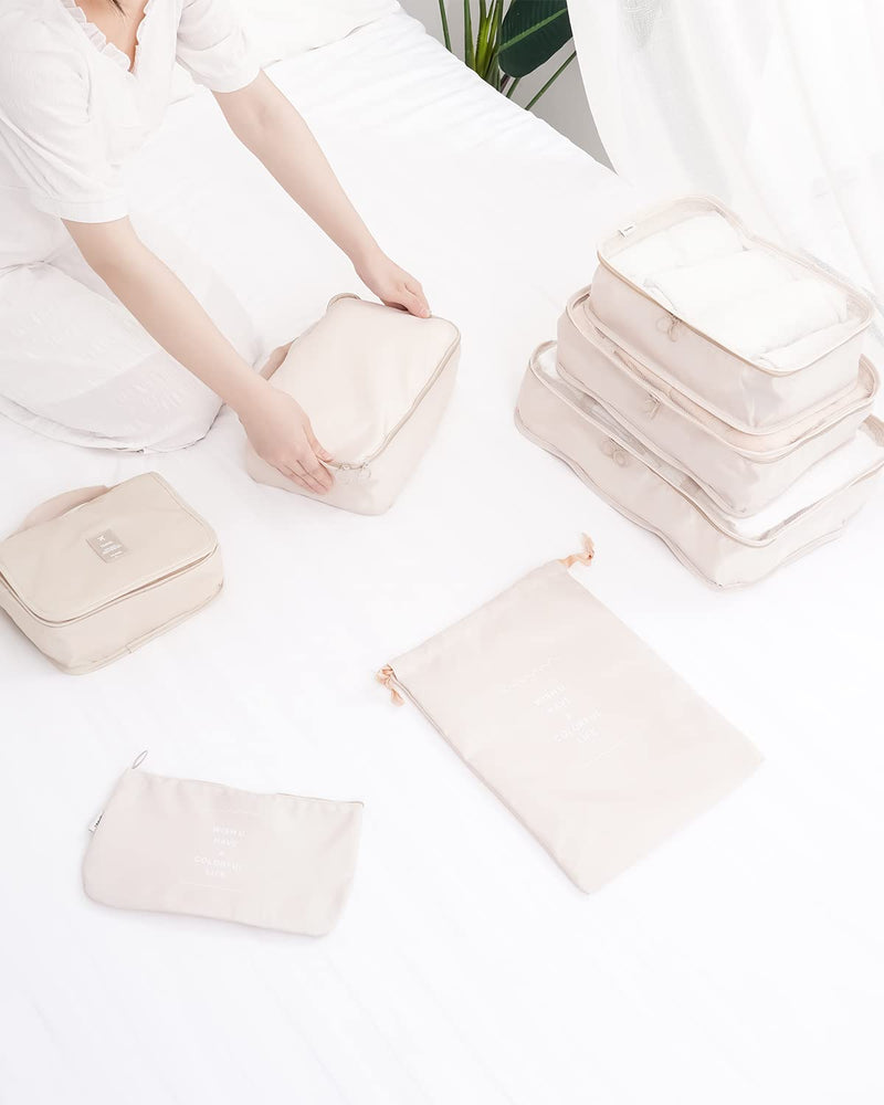 [Australia] - Packing Cubes for Suitcases,ANYLION 7 Pcs Packing Cubes, Luggage Organiser Bag,Compression Packing Cubes, Packing Organizers(Beige) Beige 