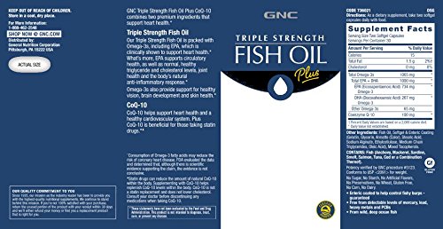 [Australia] - GNC Triple Strength Fish Oil Plus CoQ-10 | 1000 mg of EPA/DHA Omega-3s, 100mg of CoQ-10, Supports Heart, Brain, Skin, Eye and Joint Health | 60 Softgels 