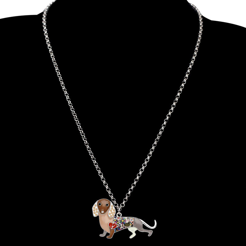 [Australia] - NEWEI Enamel Alloy Crystal Rhinestone Dachshund Dog Necklace Pendant Chain Cute Animal Jewelry for Women Girls Gift Brown 