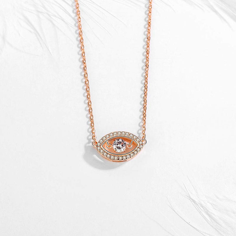 [Australia] - Kaletine Rose Gold Evil Eye Pendant Necklace Sterling Silver Dynamic Cubic Zirconia Solitaire Chain 16-17-18 Inch 