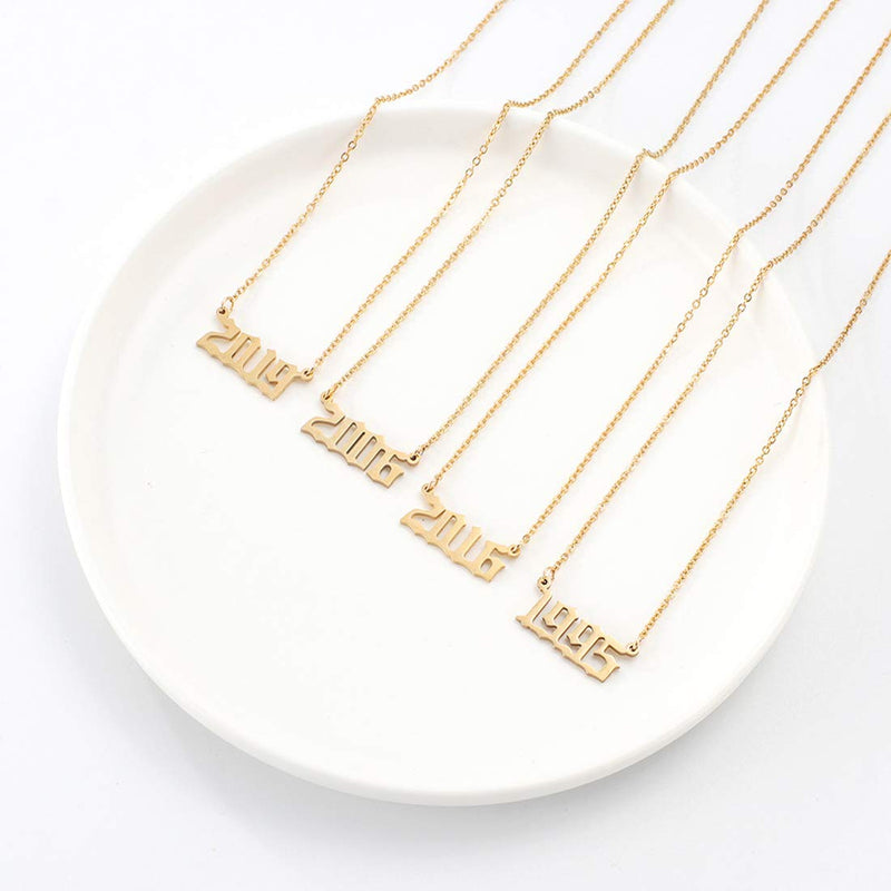 [Australia] - Birthday Year Necklace, 18K Gold Plated Stainless Steel Birth Year Number Pendant Necklace Memorable Anniversary Jewelry for Women Girls 1970 