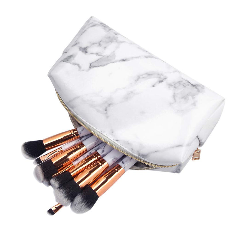 [Australia] - Marble Makeup Bag Organizer Portable Cosmetic Pouch Travel Brush Holder PU Handbag with Gold Zipper Pencil Storage Case for Women Purse White,7.5"x3.5"x2.8" Marble 