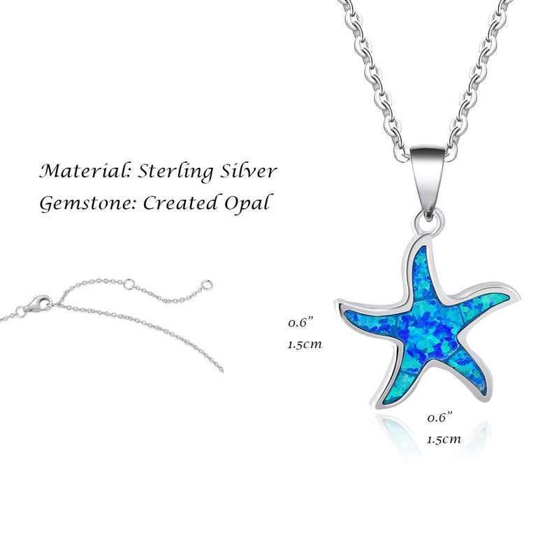 [Australia] - FANCIME October Birthstone Ocean Collection 925 Sterling Silver Cute Dolphin/Seahorse/Starfish Blue Created Opal Pendant Necklace Mother's Day Gifts Jewelry for Women Girls 18" Seafish 