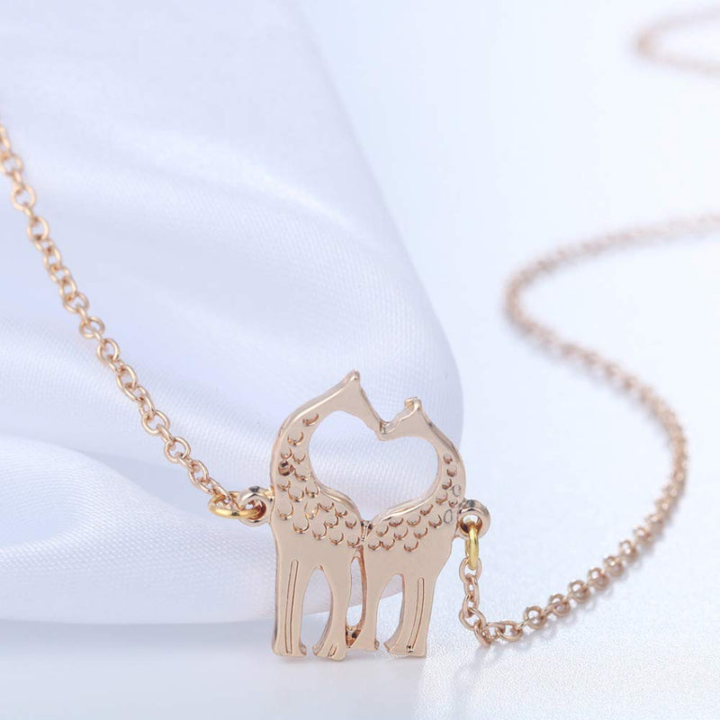 [Australia] - MIXIA Minimalist Double Kissing Giraffes Necklace Abstract Simple Animal Pendant gold 