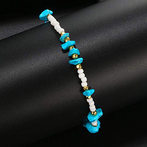 [Australia] - Aluinn Boho Ankle Chain Fashion White Beads Anklet Bracelet Irregular Stone Simple Foot Jewelry for Women and Teen Girls 