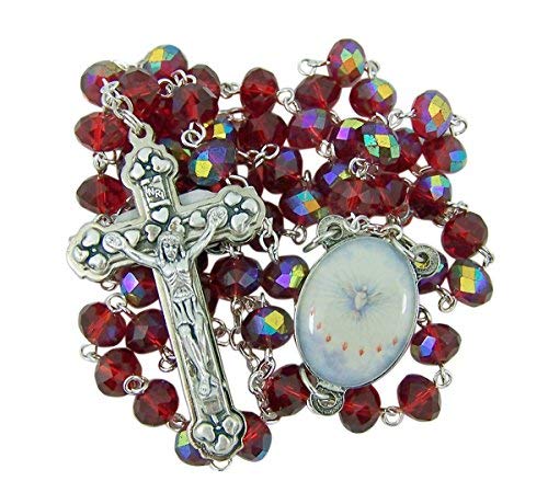 [Australia] - Catholic Confirmation Gift Set Red Acrylic Bead Rosary and Prayer Card with Medal, 20 Inch 