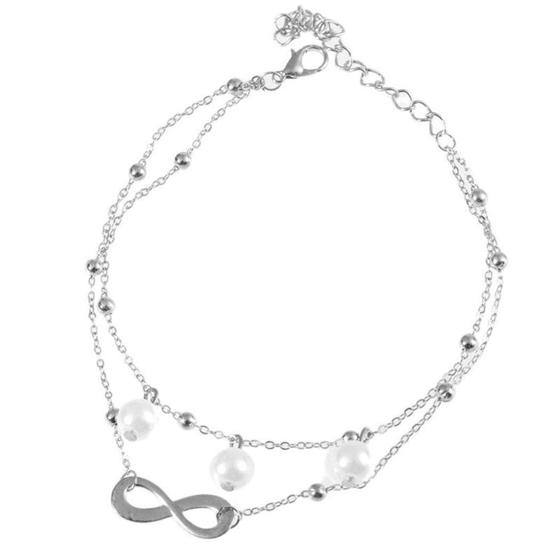 [Australia] - Shegirl Boho Infinite Anklet Bracelets Pearl Layered Anklet Chain Silver Beach Foot Jewelry for Women and Girls (Silver) 