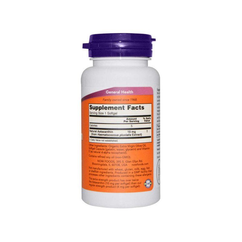 [Australia] - NOW Supplements, Astaxanthin 10mg, Extra Strength,derived from Non-GMO Haematococcus Pluvialis Microalgae and has naturally occurring Lutein, Canthaxanthin and Beta-Carotene, 60 Softgels 