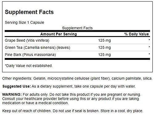 [Australia] - Swanson Grape Seed Green Tea & Pine Bark Complex Heart Cardiovascular Immune Support Health Antioxidant Healthy Blood Pressure Support Polyphenols OPCS Herbal Supplement 60 Capsules (Caps) 1 