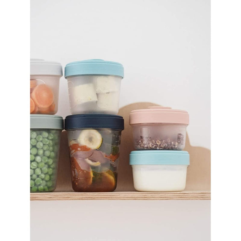 [Australia] - Beaba Set of 12 Storage Pots and 2 Silicone weaning Spoons, Interlocking, Stackable Pots, 100% Airtight, Freezable, Breast Milk, 2x90 ml + 4x150 ml + 6x250ml, Eucalyptus 2 x 90 ml + 4 x 150 ml + 6 x 250ml 