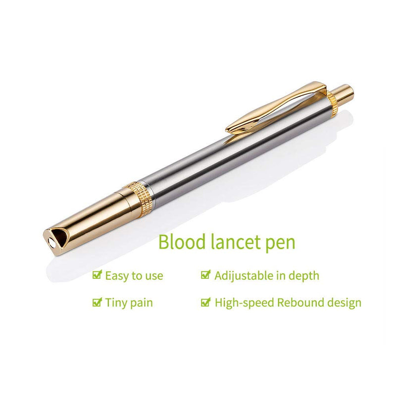 [Australia] - Painless Lancing Device Blood Lancet Pen Sterile Gold Plated of Third Generation with +50pcs 23G Needles 1 Count (Pack of 1) 