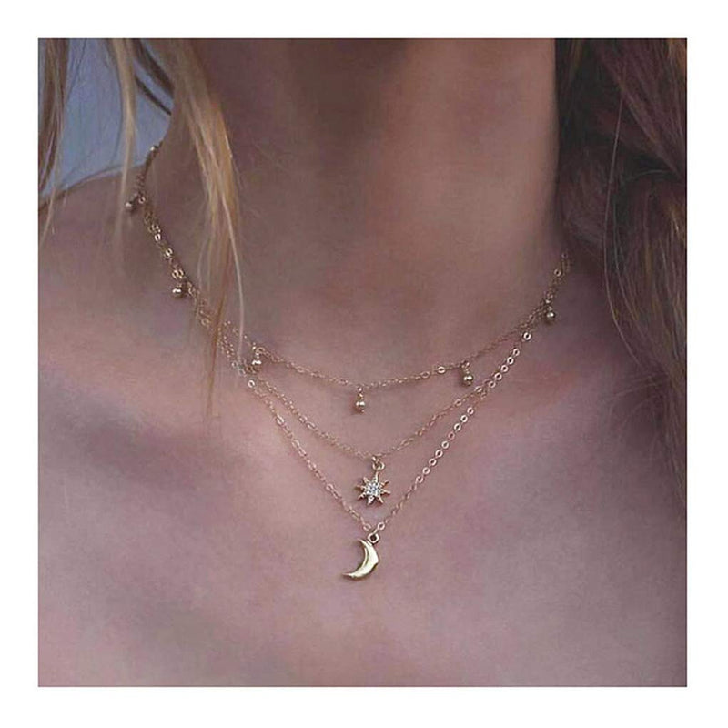 [Australia] - Yalice Boho Layered Moon Necklace Chain Gold Bell Choker Necklaces Crystal Star Jewelry for Women and Girls 