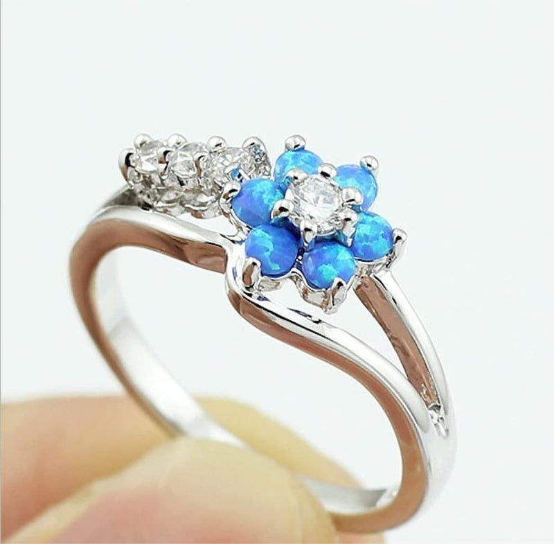 [Australia] - Pingyongchang Exquisite Round Cut White Fire Opal Stone Flower Women Opal Rings Diamond Zircon Female Jewelry Accessory Birthday Proposal Gift Bridal Engagement Party Band Ring Size 6-10 Blue Size10 