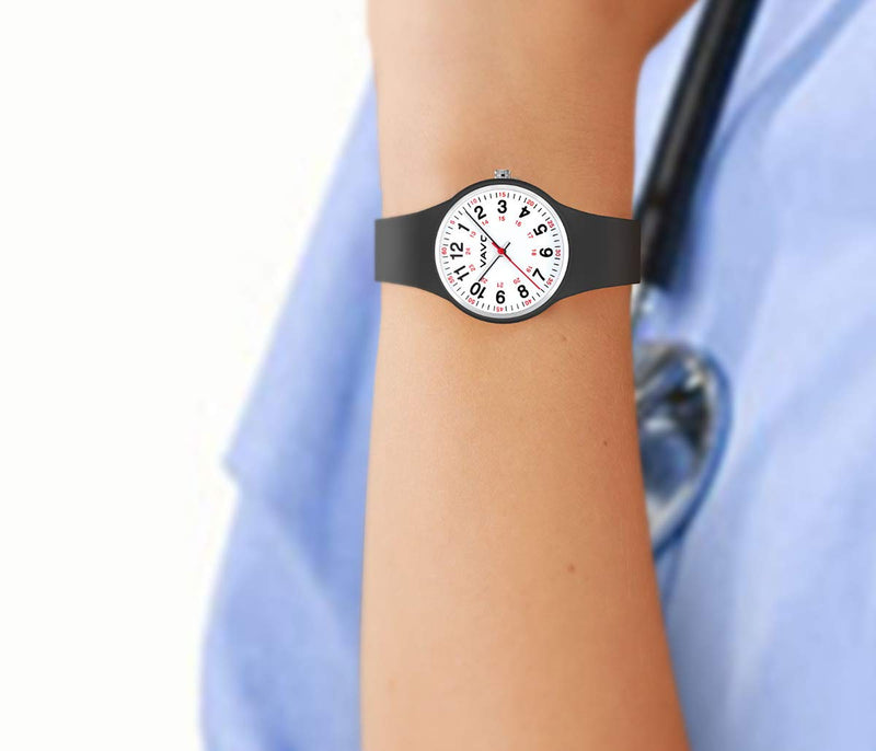 [Australia] - VAVC Nurse Watch for Medical Students,Doctors,Women with Second Hand and 24 Hour. Easy to Read Watch Black 