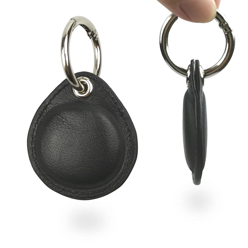 [Australia] - Leather Case for AirTag 2021 with Keychain, 2PCS AirTag Leather Key Ring. Black 