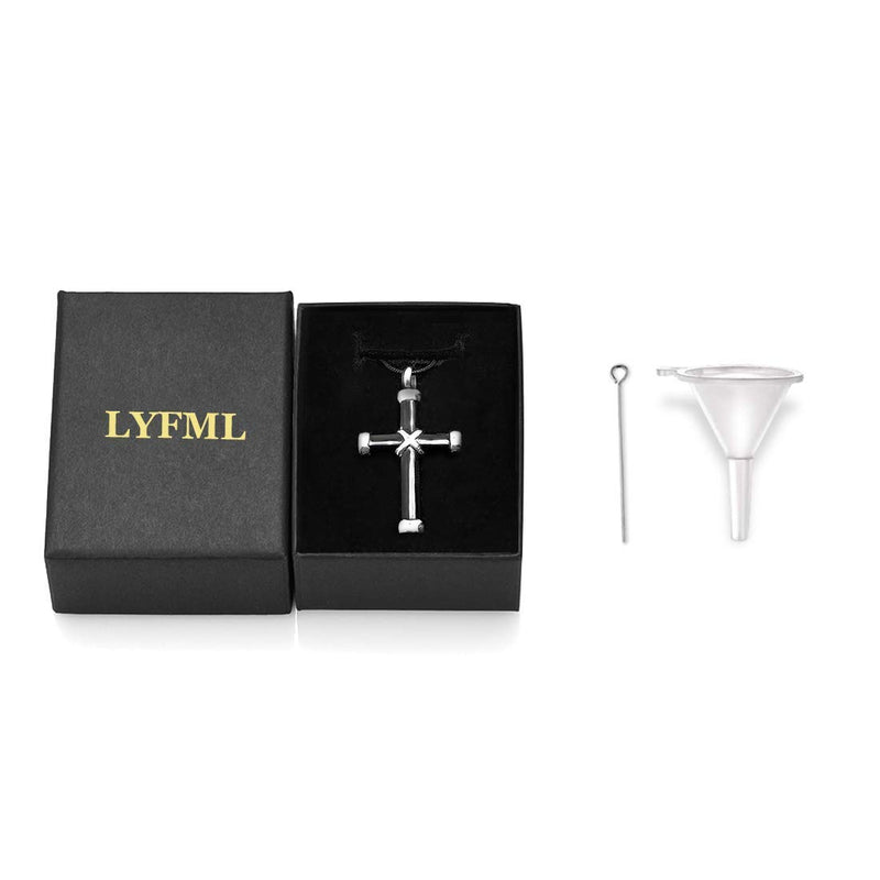 [Australia] - LYFML Cross Cremation Jewelry Urn Memorial Ashes Necklace, Keepsake Pendant Made of Titanium Steel, Come with Filling Kit Black 