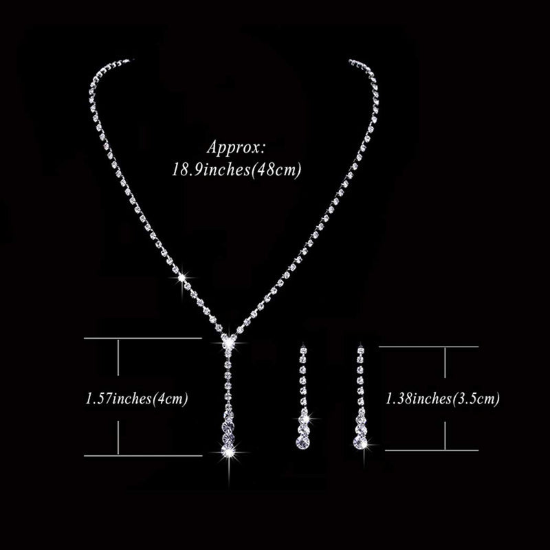 [Australia] - Aukmla Bride Wedding Necklace Earring Set Silver Rhinestones Bridal Crystal Jewelry Accessories for Women and Girls Necklace-020 (Set of 3) 