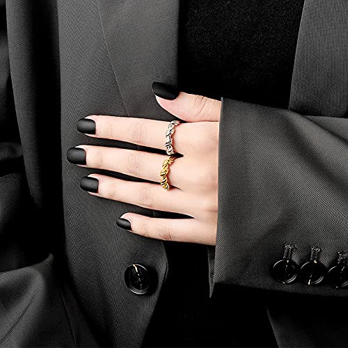 [Australia] - 3-9pcs Thick Dome Chunky Rings for Women Girls Adjustable Opening Twisted Signet Chunky Gold Stacking Rings Set Minimalist Croissant Statement Rings 3pcs-gold 