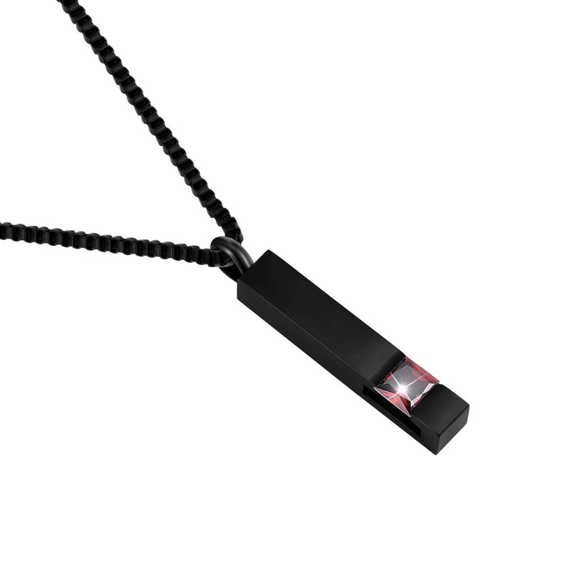 [Australia] - Black Square Bar With Red Zircon Cremation Urn Necklace for Ashes Memorial Pendant stainless steel Jewelry Mom 