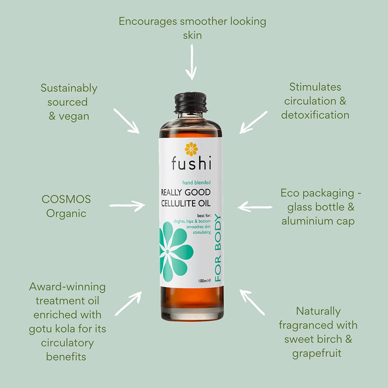 [Australia] - Fushi Really Good Oil, Best for Thighs, Hips & Bottom, Lumpy and Uneven Skin, Reduces Appearance of Cellulite, Boosts Circulation, Tons & Firms, Ethical, Vegan, Made in the UK, Grape Fruit, 100 ml 