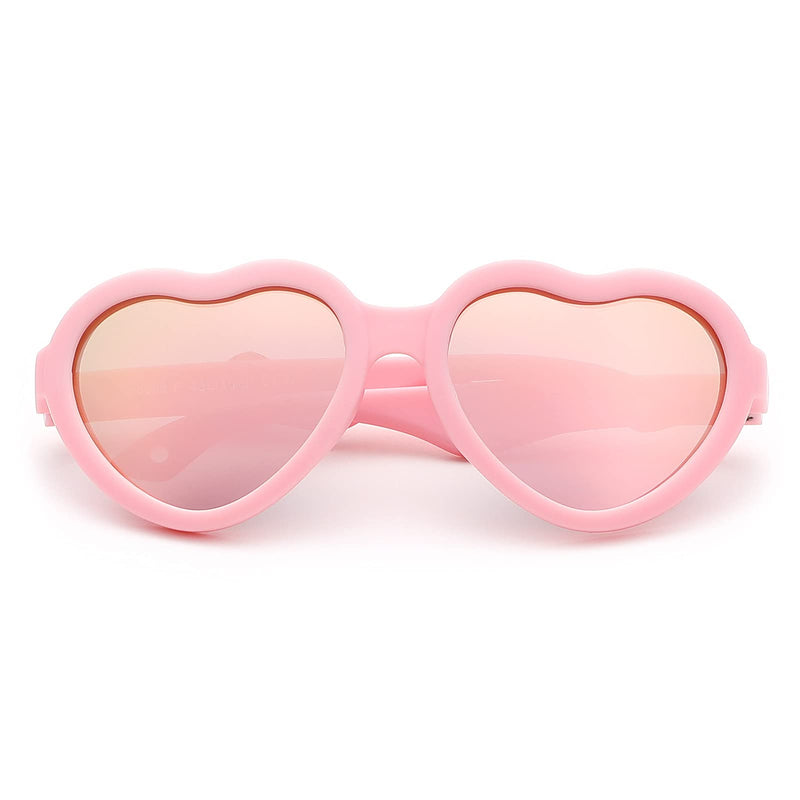 [Australia] - Baby's First Sunglasses with Strap, Unbreakable Polarized Newborn Infant Heart Sunglasses for Ages 0-12 Months C2* Pink Frame / Pink Mirrored Lens 1.61 Inches 