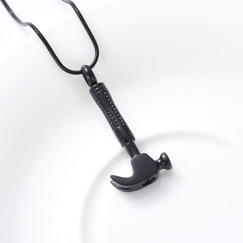 [Australia] - zeqingjw Hammer Urn Necklace for Ashes Memorial Cremation Jewelry Ash Holder Stainless Steel Keepsake Pendant Necklace for Men Women Black 