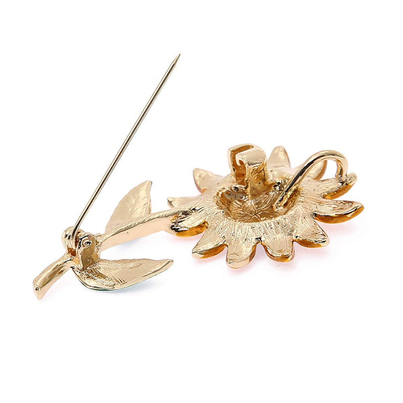 [Australia] - YOOE Yellow Flower Rhinestone Sunflower Brooch. Enamel Crystal Plant Brooch Pin, Charm Sun Flower Coat Brooch for Women Style A 