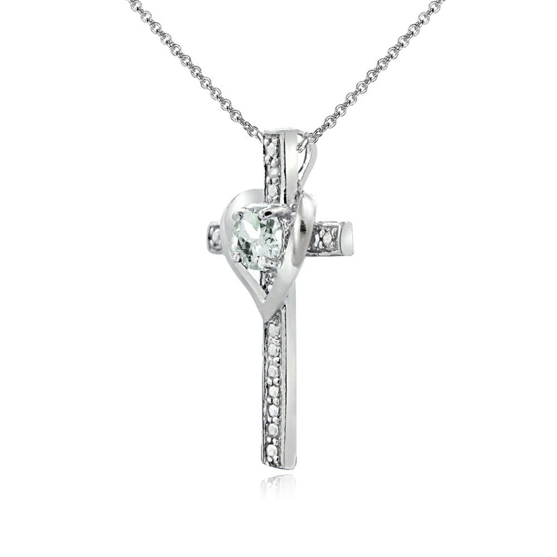 [Australia] - Sterling Silver Light Aquamarine Cross Heart Pendant Necklace for Girls, Teens or Women 