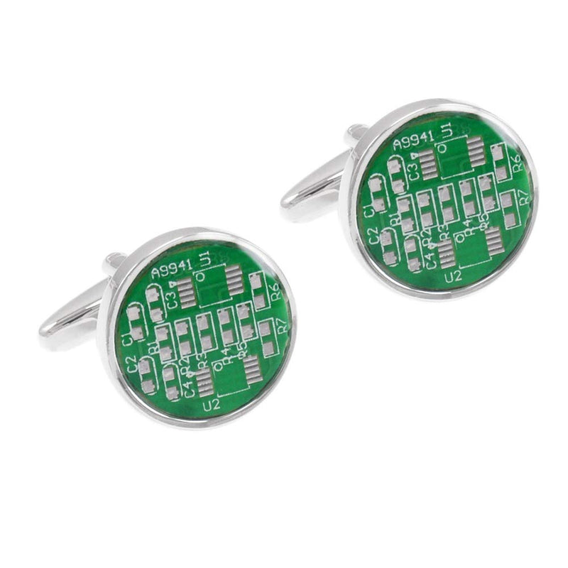 [Australia] - Round Green Circuit Board Computer Chip Motherboard Geeky Nerd PCB Cufflinks 