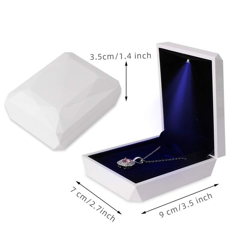 [Australia] - iSuperb LED Pendant Necklace Box Bracelet Box Couple Jewelry Gift Boxes Case Small Jewelry Display for Proposal Engagement Wedding Valentine's Day (White) White 