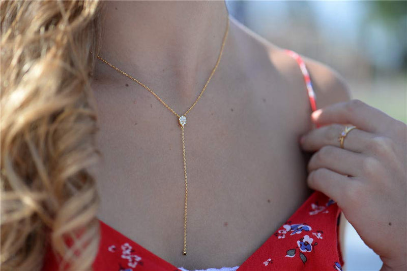 [Australia] - espere Dainty Sterling Silver Necklace Small Waterdrop Lariat Necklace Y-Shaped Rose Gold 