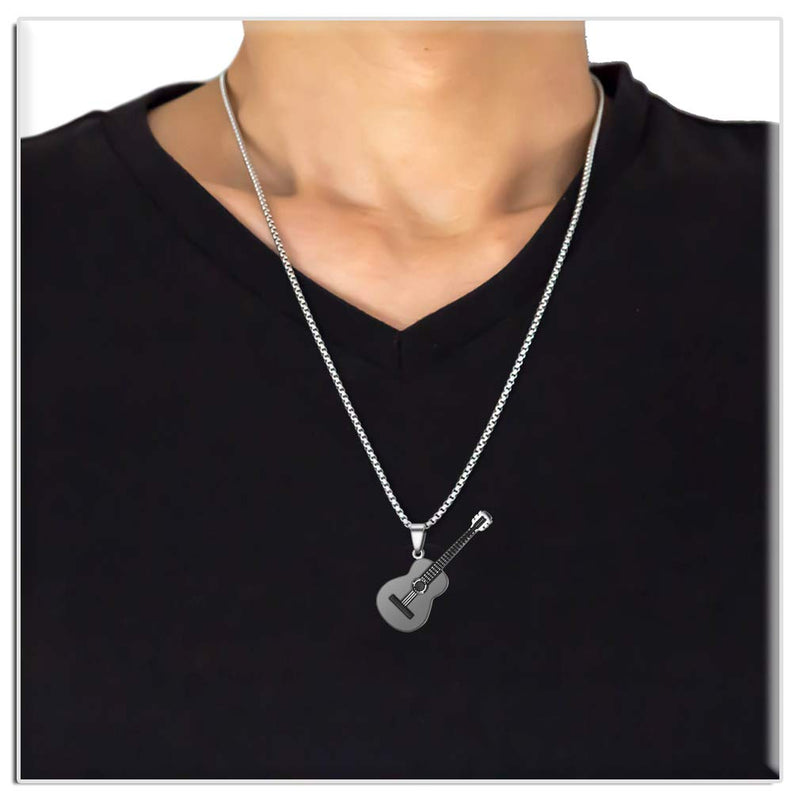 [Australia] - Xusamss Punk Rock Music Style Titanium Steel Guitar Pendant Necklace,24inches Box Chain plated black steel 