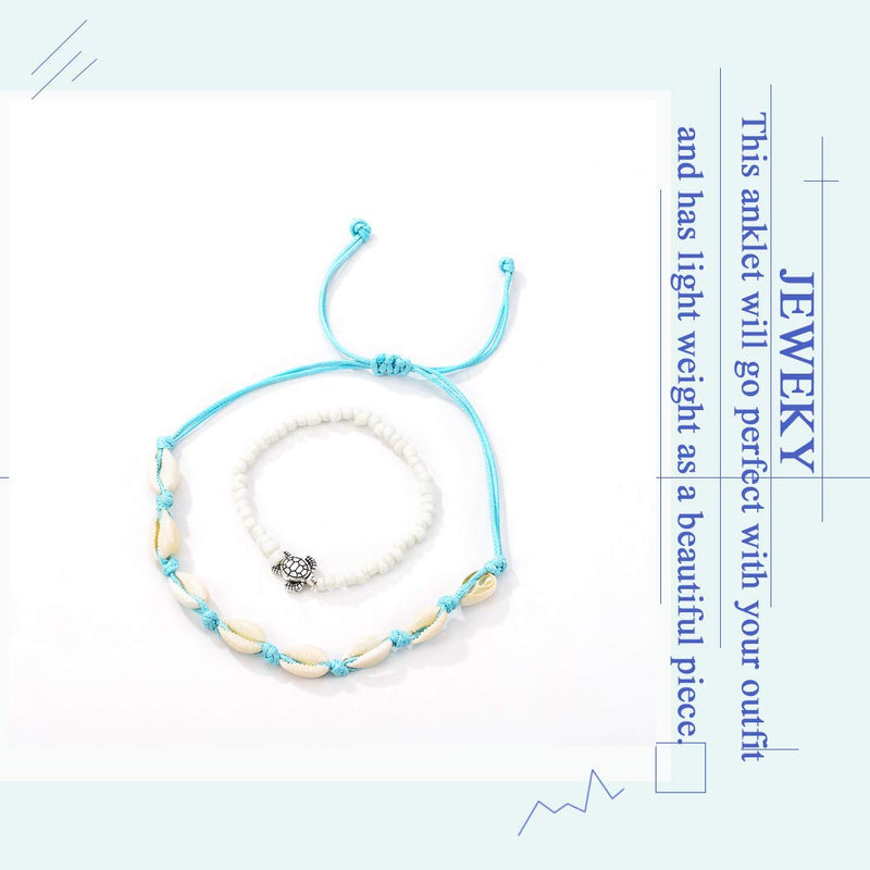 [Australia] - Jeweky Boho Double Shell Anklets White Sea Turtle Ankle Bracelets Chain Beads Foot Jewelry for Women and Girls 