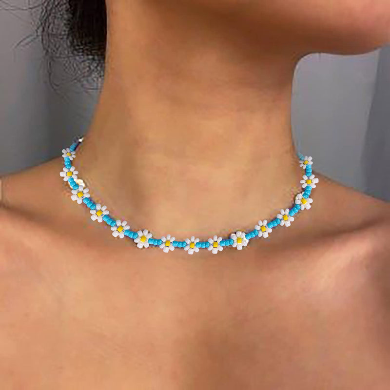 [Australia] - BVGA Beaded Choker Necklaces For Women Boho Necklaces Rainbow Flower Colorful Necklaces Beach Necklace Cute Necklace For Teen Girls Jewelry Gifts A:blue flower 