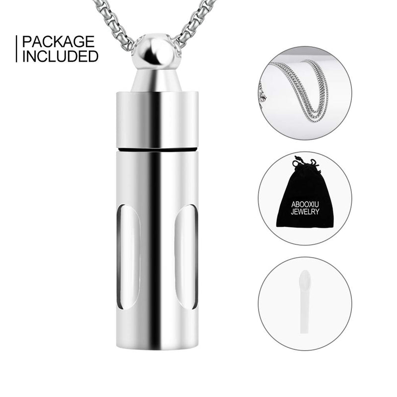[Australia] - abooxiu Glass Container Tube Urn Necklaces for Ashes Stainless Steel Cremation Jewelry Memorial Pendant Keepsake - Customize Available 1Silver 