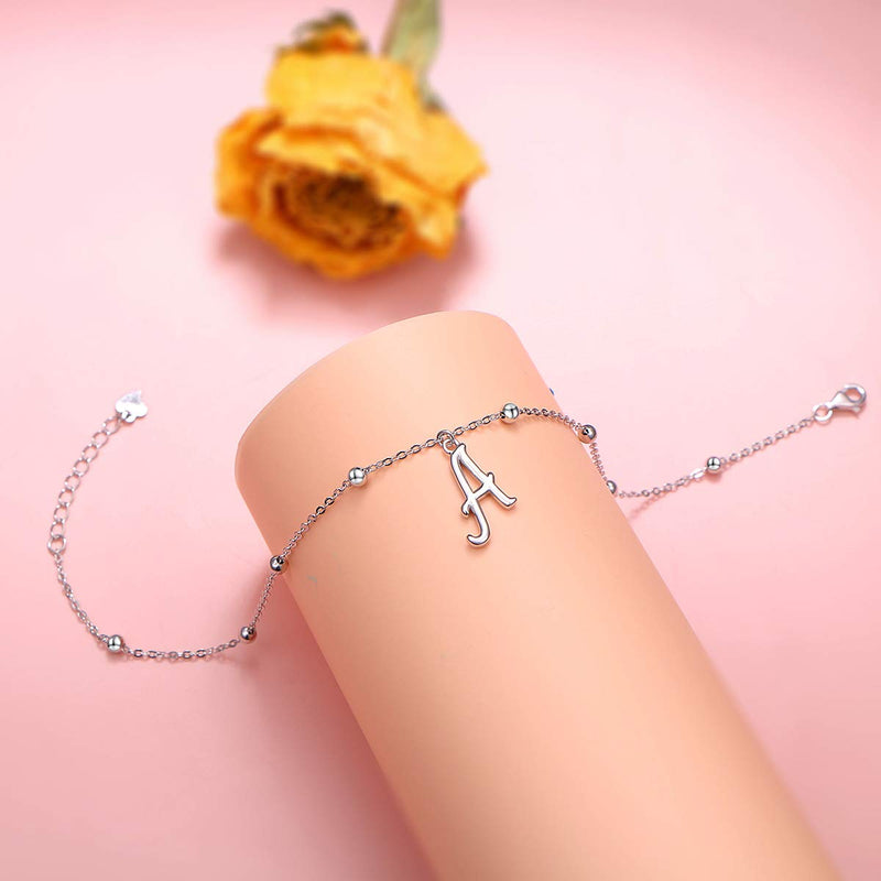 [Australia] - YinShan S925 Sterling Silver Initial Ankle Bracelets for Women, Dainty Layered Beaded Letter Anklet with Initials Cute Summer Anklets Alphabet Ankle Bracelets for Women Teen Girls A 