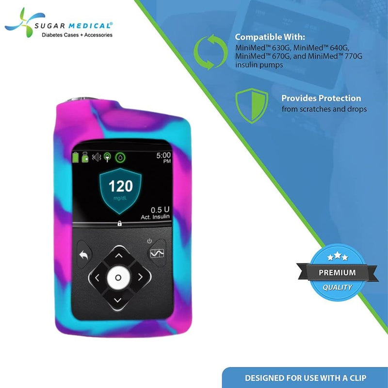 [Australia] - Sugar Medical Soft Silicone Cover Compatible for use with MiniMed 630G, MiniMed 640G, MiniMed 670G, MiniMed 770G and MiniMed 780G Insulin Pumps. Case to Protect Your Insulin Pump. (Pink/Purple/Blue) Pink/Purple/Blue 
