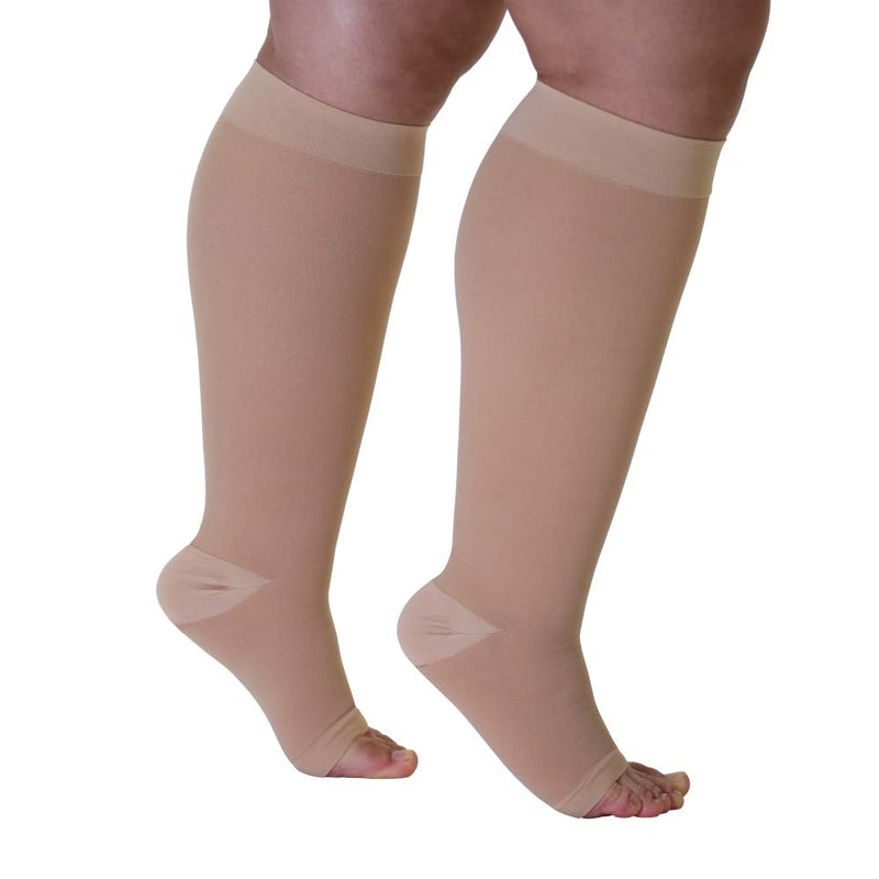 [Australia] - Made in The USA - Plus Size XXL Opaque Compression Socks with Extra Wide Calf - Knee-Hi Firm Support - Open Toe - 20-30mmHg – 2XL Compression Stockings for Woman - Support Socks for Men Beige XX-Large 