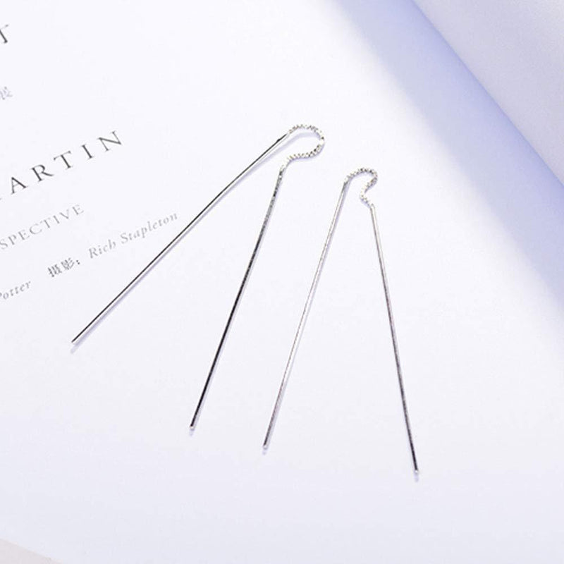 [Australia] - 925 Sterling Silver Bar Long Tassel String Threader Pull Through Box-chain Earrings for Women Girl Christmas Day Gifts 