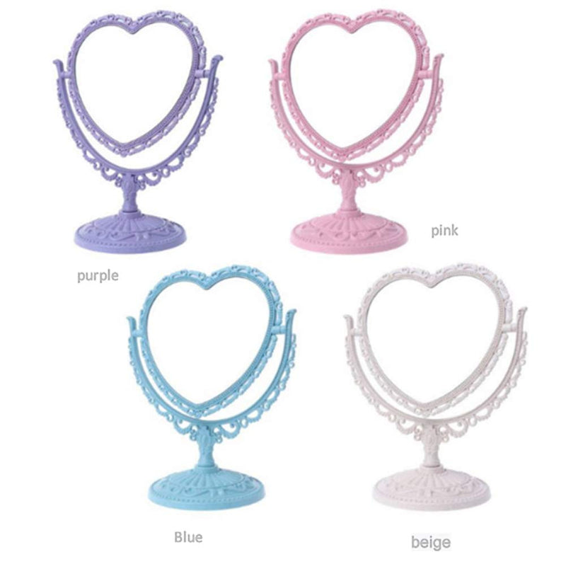 [Australia] - AKOAK 1 Pack Simple and Detachable Double-Face Heart-Shaped Makeup Mirror Can Rotate The Dressing Table（Four-Color） (Pink) Pink 