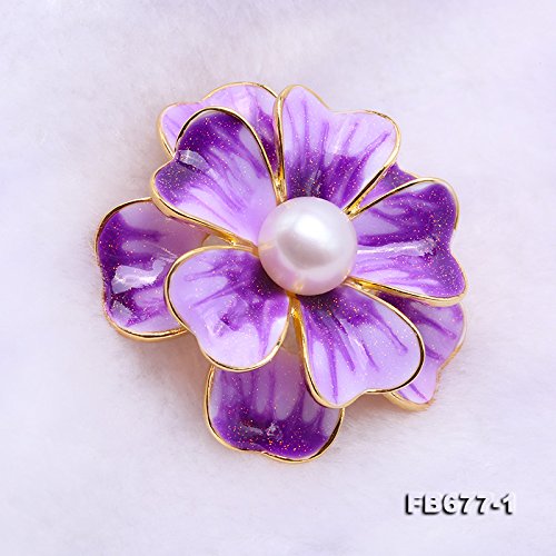[Australia] - JYX Pearl Flower Brooch White 10mm Freshwater Cultured Pearl Pin Brooches Purple 