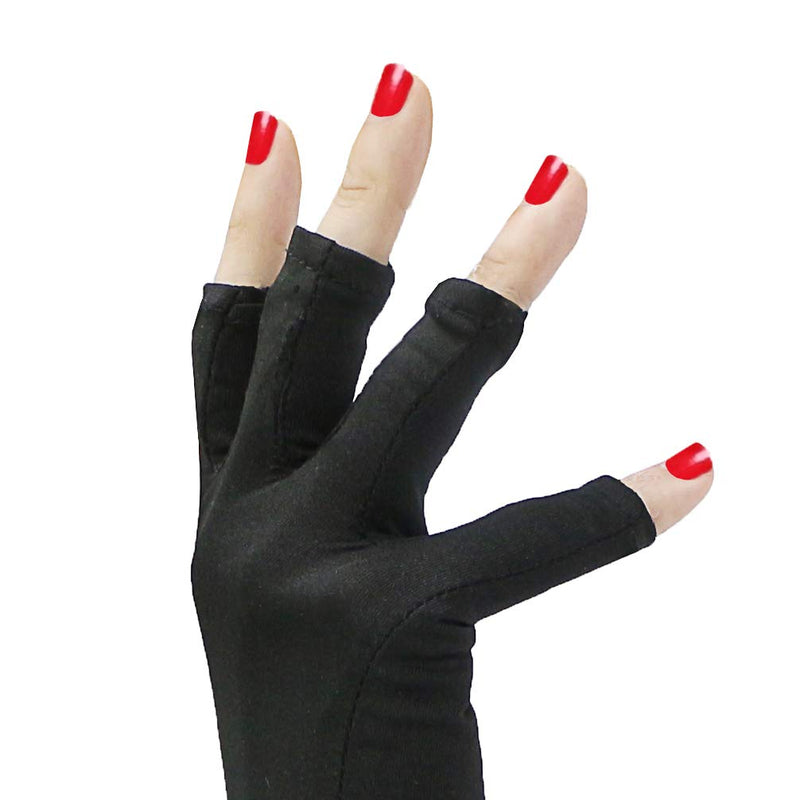 [Australia] - Luwint Elegant Long Fingerless Gloves - UV Protection Nails Gloves for Gel Manicures Black 