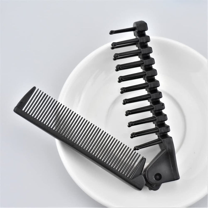 [Australia] - Folding Hair Brush and Comb, Plastic Portable Travel Hair Brush Pocket Hair Comb Double Headed Massage Hair Comb for Thick, Thin Hair (Black) 
