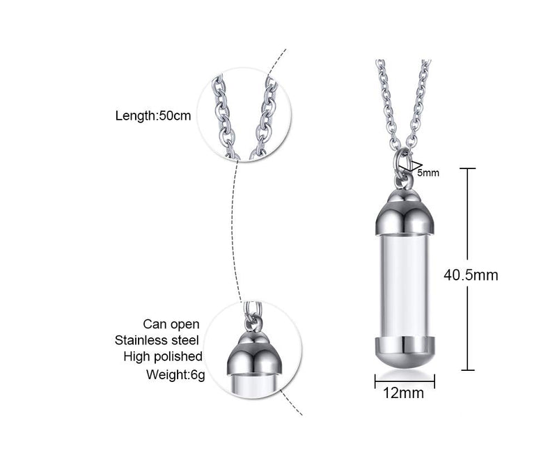 [Australia] - Mealguet Jewlery Stainless Steel Glass Openable Container Vial Tube Urn Keepsake Cremation Ashes Holder Memorial Pendant Necklace,Funnel Kit Included 2* pendants 12*40.5mm pendant 