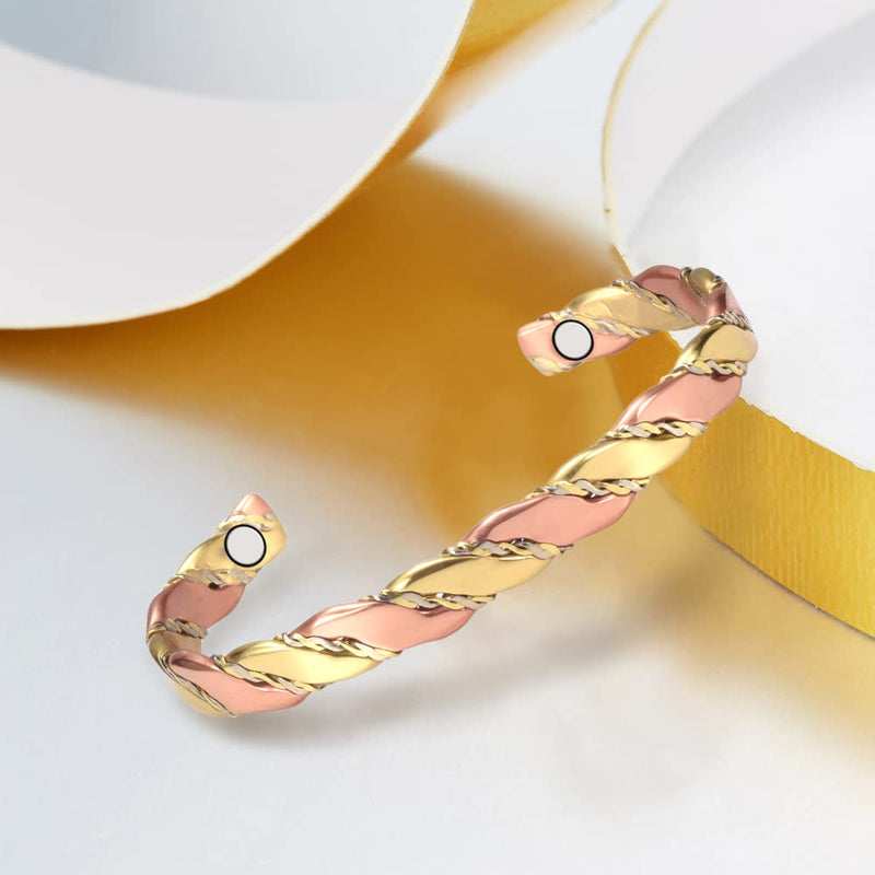 [Australia] - EnerMagiX Tri Tone Magnetic Copper Weave Bracelets for Women or Men, Copper Bangle with 8 Magnets, Adjustable Size, Women's Day Gift 