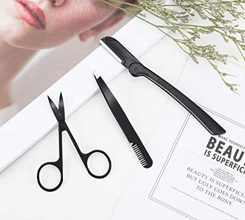 [Australia] - WOIWO Stainless Steel Eyebrow Trimming Set Of Three Sets Of Eyebrow Trimming Small Scissors Set Of Beauty Makeup Tool Set Of Eyebrow Clip Eyebrow Knife Combination Set 
